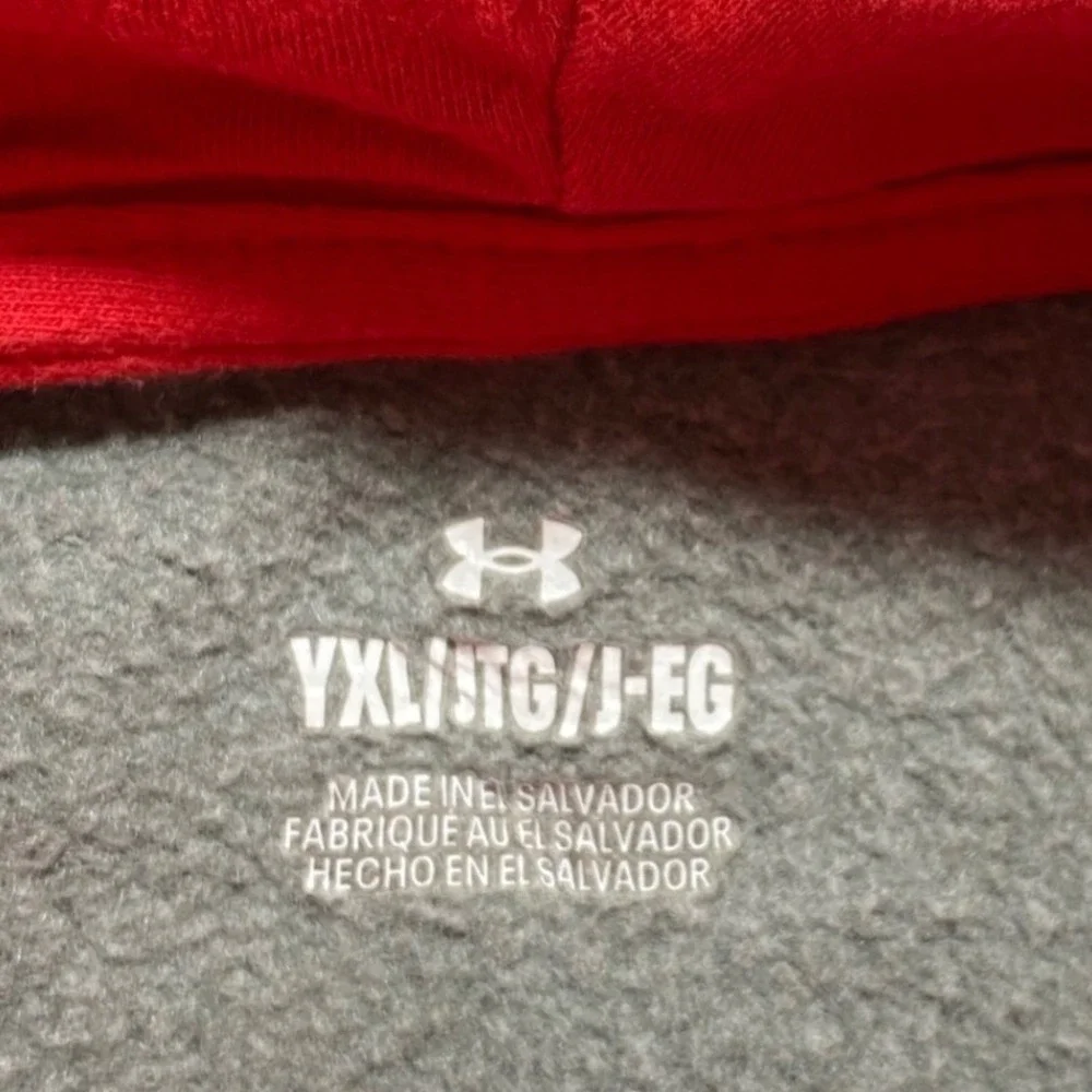 Under Armour Hoodie Youth‎ Boys XL Grey Navy Red Colorblock Logo Pullover